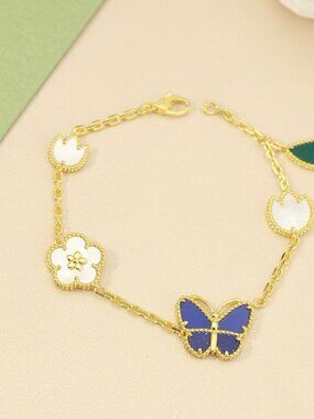 VCA Style Rose Gold Butterfly & Flower Bracelet